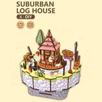 PlayfulMario Suburban Log House met muziek Houten Modelbouw Creatief & Educatief