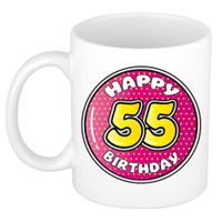 Verjaardag cadeau mok - 55 jaar - roze - 300 ml - keramiek