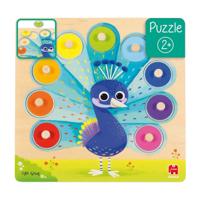 Jumbo goula - houten noppenpuzzel pauw, 9st.