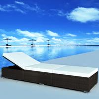 Ligbed met kussen poly rattan bruin