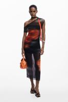 Gedrapeerde jurk met onregelmatige halslijn en bloem - BLACK - XL