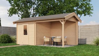 Lugarde Select Blokhut met overkapping Markelo 250x250cm + 300cm - Onbehandeld- Zadeldak- - Lugarde Select