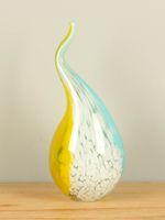 Asbestemming, glazen object geel/blauw/wit, 33 cm, A005 - thumbnail