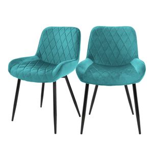 Eetkamerstoelen met rugleuning en armleuningen Set van 2 Turquoise fluwelen bekleding met metalen poten ML-Design