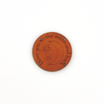 Leren label 'I love you to the moon and back' rond 35mm Chestnut - 2 stuks
