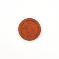 Leren label 'I love you to the moon and back' rond 35mm Chestnut - 2 stuks - thumbnail
