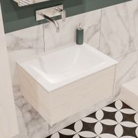 Mondiaz Lush Cloud badmeubel underlayment 60 cm 1 lade solid surface enkele spoelbak midden zonder kraangat