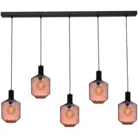 Masterlight 5-lichts hanglamp - zwart -Porto met Jagger red glazen - Ø 24cm - 2711-05-05-130-5-9