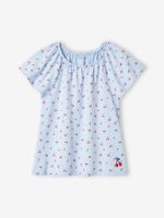 T-shirt meisjes met print en vlindermouwen hemelsblauw - thumbnail