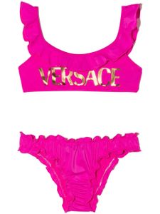 Versace Kids bikini froncé à logo imprimé - Rose