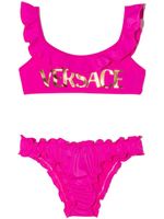 Versace Kids bikini froncé à logo imprimé - Rose