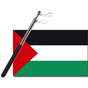 Landen vlag Palestina - 90 x 150 cm - met compacte draagbare telescoop vlaggenstok - supporters