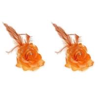 Spaanse of Hawaii thema haarbloem - 2x stuks - oranje - met speld/elastiek - verkleden - kunststof