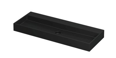 Wastafel United Porselein zonder kraangat incl. porseleinen click plug en verborgen overloop systeem 120 cm x 45 cm x 11 cm Mat zwart 0206094