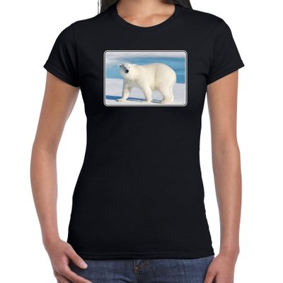 Dieren t-shirt met ijsberen foto zwart voor dames