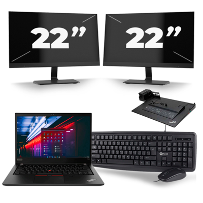 Lenovo ThinkPad T490 - Intel Core i5-8e Generatie - 14 inch - 16GB RAM - 256GB SSD - Windows 11 + 2x 22 inch Monitor