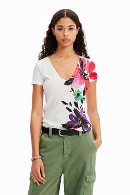 Geribbeld T-shirt met bloemen