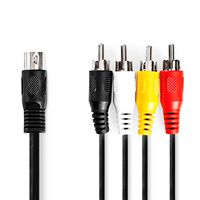 DIN-Audiokabel | DIN 5-Pins Male | 4x RCA Male | Vernikkeld | 1.00 m | Rond | PVC | Zwart