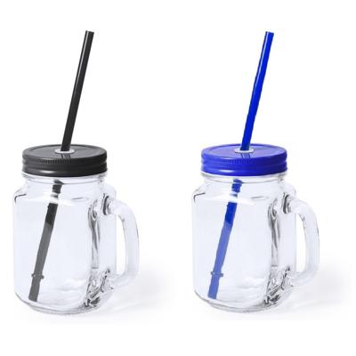 Mason Jar drinkbekers glazen - met dop en rietje - 6x stuks - 500 ml - 3x zwart / 3x blauw