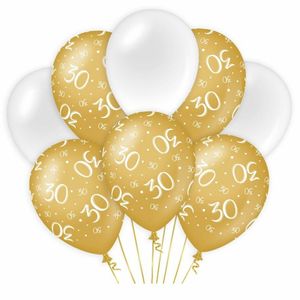 Paperdreams 30 jaar leeftijd thema Ballonnen - 8x - goud/wit - Verjaardag feestartikelen   -