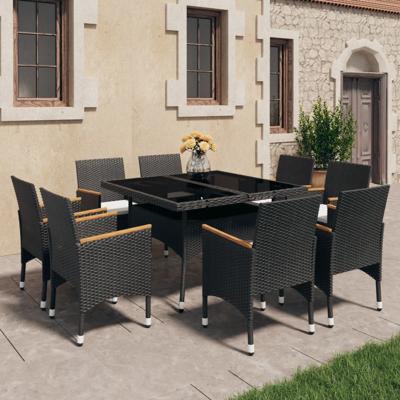 9-delige Tuinset poly rattan en acaciahout zwart