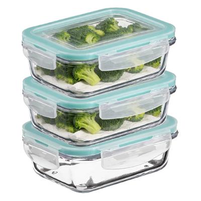 5Five Vershoudbakje met deksel - 3x - glas - luchtdicht - met clips - 21 x 15 x 7 cm - 1180 ml