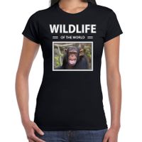 Chimpansee aap t-shirt met dieren foto wildlife of the world zwart voor dames - thumbnail