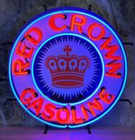 Red Crown Gasoline Neon Verlichting Met Achterplaat - 60 x 60 cm