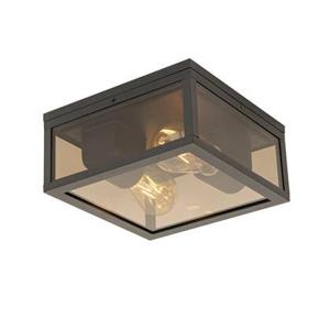 QAZQA Plafondlamp zwart met smoke glas 2-lichts IP44 - Charlois