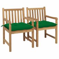 vidaXL Tuinstoelen 2 st met groene kussens massief teakhout - thumbnail