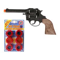 Cowboy speelgoed revolver/pistool - metaal - 12 schots plaffertjes - 288 shots - thumbnail