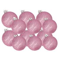 Kerstversiering set glitter kerstballen roze 6 - 8 cm - pakket van 30x stuks - Kerstbal - thumbnail