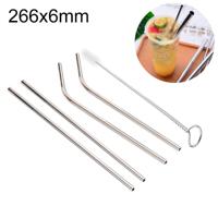 4 STKS herbruikbare RVS drinken stro + Cleaner borstel set Kit 266 * 6mm (zilver)