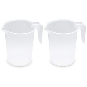 Plasticforte schenkkannen/maatbekers - set 2x - transparant plastic - 1,2 liter