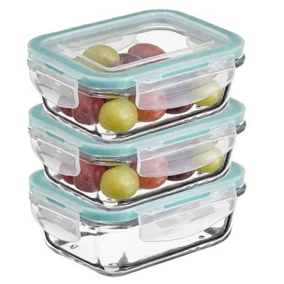 5Five Vershoudbakje met deksel - 3x - glas - luchtdicht - met clips - 14 x 10 x 5 cm - 330 ml 5Five Vershoudbakje met deksel - 3x - glas - luchtdicht - met clips - 14 x 10 x 5 cm - 330 ml