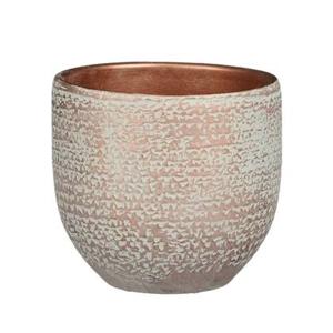 Mica Decorations Plantenpot - terracotta - koper|wit - D14|H12 cm