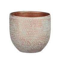 Mica Decorations Plantenpot - terracotta - koper|wit - D14|H12 cm