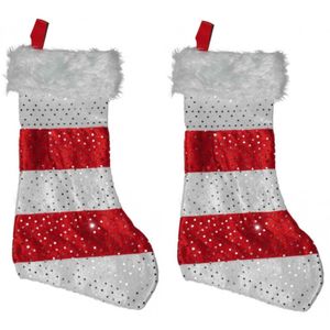 2x stuks kerstsokken rood met wit 43 cm