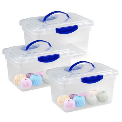 Opslagbox met deksel - 3x - transparant blauw - 9 liter - 35 x 23 x 20 cm - kunststof