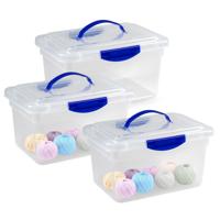 Opslagbox met deksel - 3x - transparant blauw - 9 liter - 35 x 23 x 20 cm - kunststof