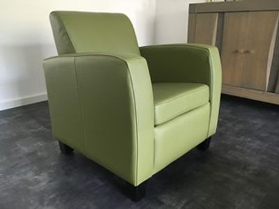 Leren fauteuil met houten poten - groen leer - Echt leer, Landelijk, ontdek de vele Leersoorten en Kleuren bij ShopX