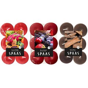 Candles by Spaas geurkaarsen - 36x stuks in 3 geuren - Maxi theelichtjes van 4.5 branduren