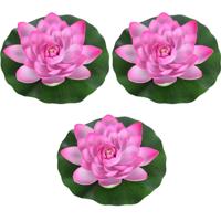 Drijvende kunst waterlelie bloemen - 3x - roze - D18 cm - Vijver decoratie - Nep bloemen - Waterleli