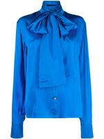 Balmain blouse en satin à col lavallière - Bleu