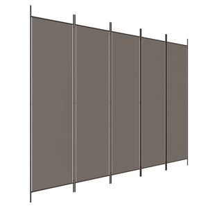 The Living Store Kamerscherm met 5 panelen 250x220 cm stof antracietkleurig - Kamerscherm