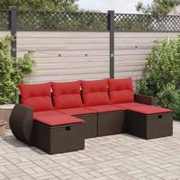 6-delige Loungeset met kussens poly rattan bruin