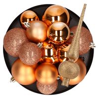 Kerstversiering set kerstballen met piek koper 6 - 8 - 10 cm - pakket van 63x stuks - thumbnail