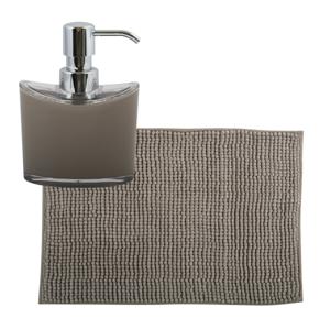 MSV badkamer droogloop mat/tapijtje - 50 x 80 cm - en zelfde kleur zeeppompje 260 ml - beige