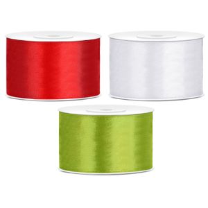 Sierlinten/cadeaulinten/satijnen linten - Set 3x stuks - wit/rood/groen - 38 mm x 25 meter