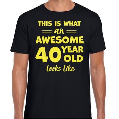 Cadeau T-shirt voor heren - leeftijd 40 jaar - awesome - zwart - glitter geel - Verjaardagsfeest